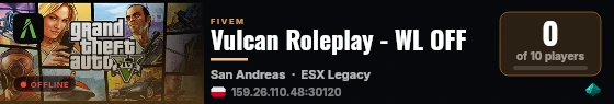 Vulcan Roleplay - WL OFF live status badge