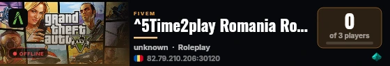 ^5Time2play Romania Roleplay live status badge