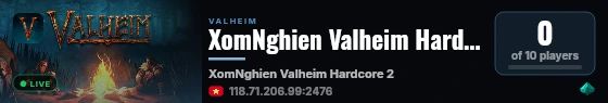 XomNghien Valheim Hardcore 2 live status badge