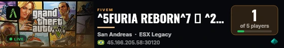 ^5FURIA REBORN^7 ⚔️ ^2RPG Roleplay Avançado ^7• ^3Sistema de Níveis ^7• ^6Árvore de Talentos live status badge