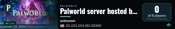 Palworld server hosted by G-Portal live status badge