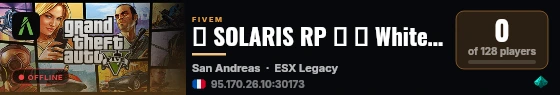 ☀️ SOLARIS RP ☀️ ➔ Whitelist par QCM Rapide ➔ Mapping & Illégal Exclusifs live status badge