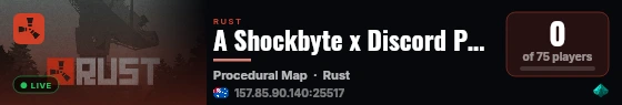A Shockbyte x Discord Production Rust Server live status badge