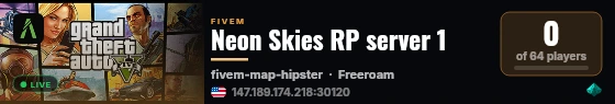 Neon Skies RP server 1 live status badge