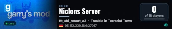 Niclons Server live status badge