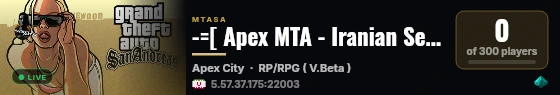 -=[ Apex MTA - Iranian Server RP/RPG ]=- live status badge