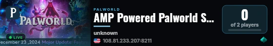 AMP Powered Palworld Server live status badge