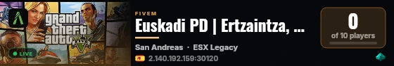Euskadi PD | Ertzaintza, Policia Municipal, Osakidetza, Bomberos | Servicios reales | Rol serio y activo live status badge