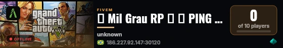 🚀 Mil Grau RP 🚀 🌎 PING BR +144 FPS live status badge