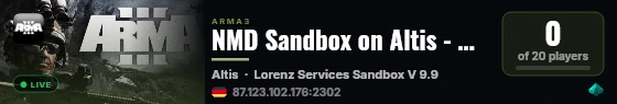 NMD Sandbox on Altis - Powered by niklasl.com - Lorenz Services live status badge