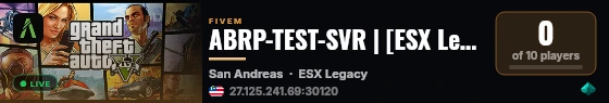 ABRP-TEST-SVR | ESX Legacy Server live status badge