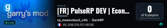 [FR] PulseRP DEV | Economie Réaliste | Recrutement ON | FastDL live status badge