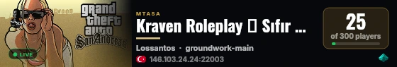 Kraven Roleplay ❱ Sıfır Altyapı ❰ Türkçe Sesli Amerikan Roleplay live status badge