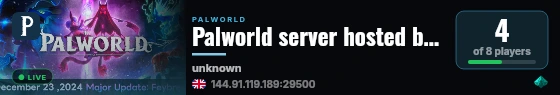 Palworld server hosted by G-Portal live status badge