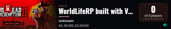 WorldLifeRP built with VORPCore! live status badge