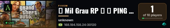 🚀 Mil Grau RP 🚀 🌎 PING BR +144 FPS live status badge