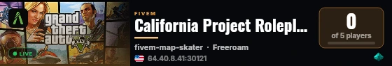 California Project Roleplay | 🌴 Realistic LASD & LA Lore | ⚙️ Custom Framework live status badge