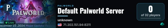 Default Palworld Server live status badge