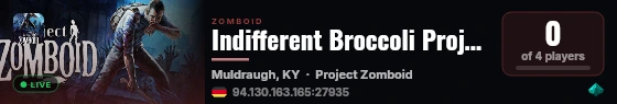 Indifferent Broccoli Project Zomboid Server live status badge