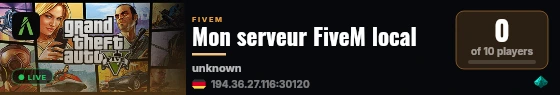 Mon serveur FiveM local live status badge