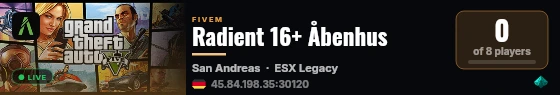 Radient 16+ Åbenhus live status badge