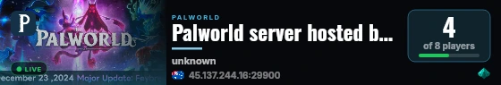 Palworld server hosted by G-Portal live status badge