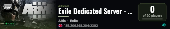 Exile Dedicated Server - Powered by GTXGaming.co.uk live status badge