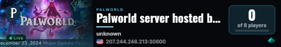 Palworld server hosted by G-Portal live status badge