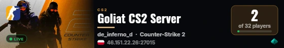 Goliat CS2 Server live status badge
