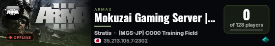 Mokuzai Gaming Server | Arma3 #1 COOP MW live status badge