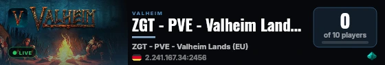 ZGT - PVE - Valheim Lands (EU) live status badge