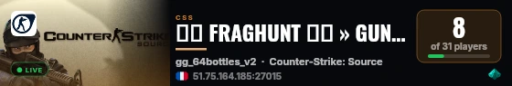 ▰▱ FRAGHUNT ▱▰ » GUNGAME · VIP · 600+ maps live status badge