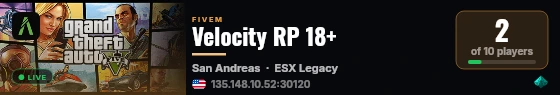 Velocity RP 18+ live status badge