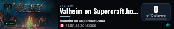 Valheim on Supercraft.host live status badge