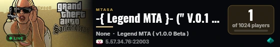 -{ Legend MTA }- (" V.0.1 BETA TEST ") live status badge