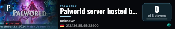 Palworld server hosted by G-Portal live status badge