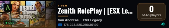 Zenith RolePlay | [ESX Legacy] live status badge