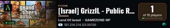 [Israel] GrizzIL - Public RolePlay | ₪25,000 Start | https://discord.gg/9bpGgPPHbb live status badge