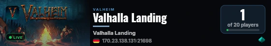 Valhalla Landing live status badge