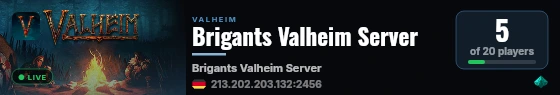 Brigants Valheim Server live status badge