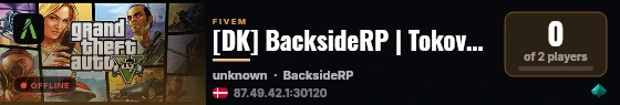 [DK] BacksideRP | Tokovoip | Åbent hus |MultiKarakter |  2 mil start live status badge