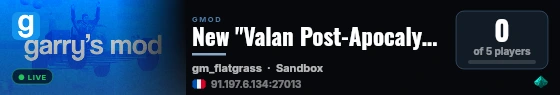 New "Valan Post-Apocalyptic Serious Roleplay Dev live status badge