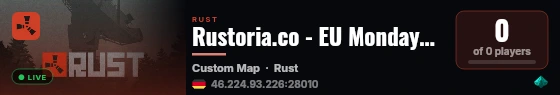 Rustoria.co - EU Mondays Preview Server (Map #4) live status badge