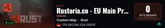 Rustoria.co - EU Main Preview Server (Map #6) live status badge