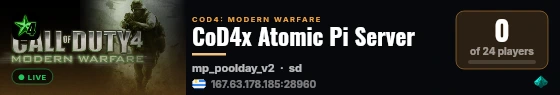 CoD4x Atomic Pi Server live status badge