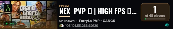 NEX  PVP 💎 | HIGH FPS ⚡ | GANGS 🔫 |  VIP 💰 | FIGHT CLUB 🎯 | CLOTHING 👕 live status badge