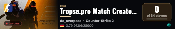 Tropse.pro Match Creator server #1 live status badge