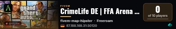 CrimeLife DE | FFA Arena | Gangwars | Fast Garage | AirDrops live status badge