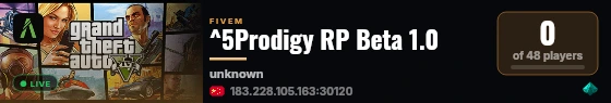 ^5Prodigy RP Beta 1.0 live status badge