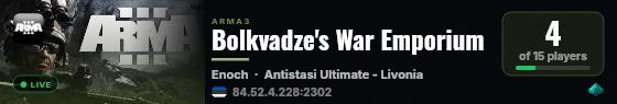 Bolkvadze's War Emporium live status badge
